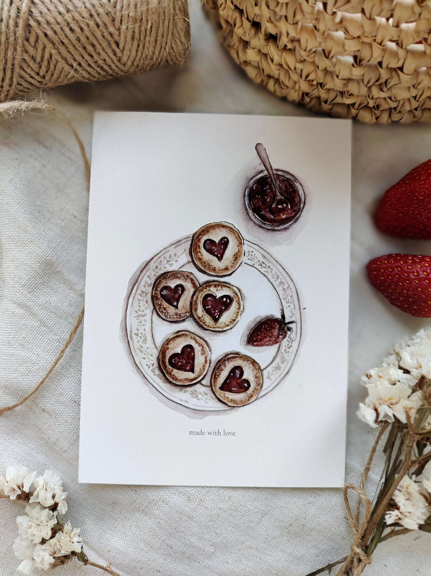 Carte illustrée « Goûter sablés aux fraises »