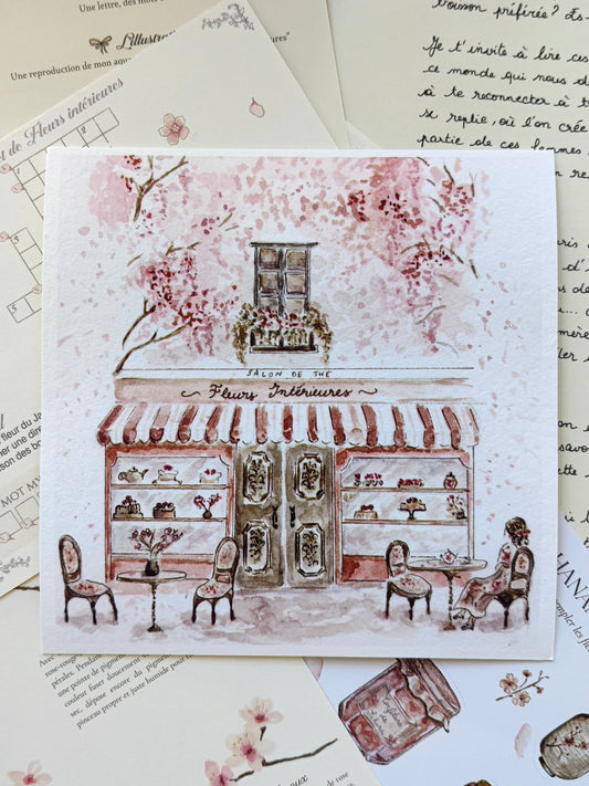 Illustration " Salon de thé Fleurs Intérieures "