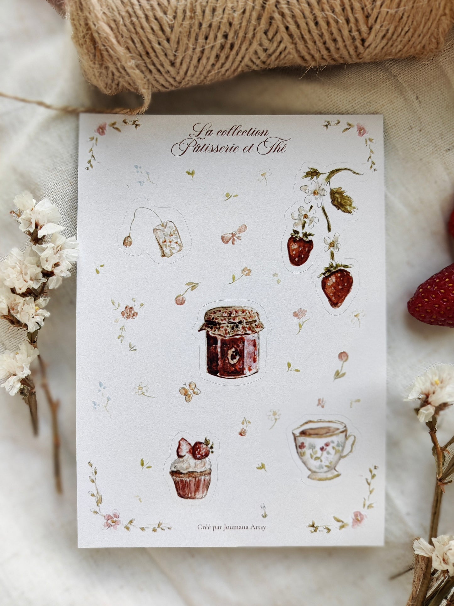 Planche de stickers « Pâtisserie fraises et thé »